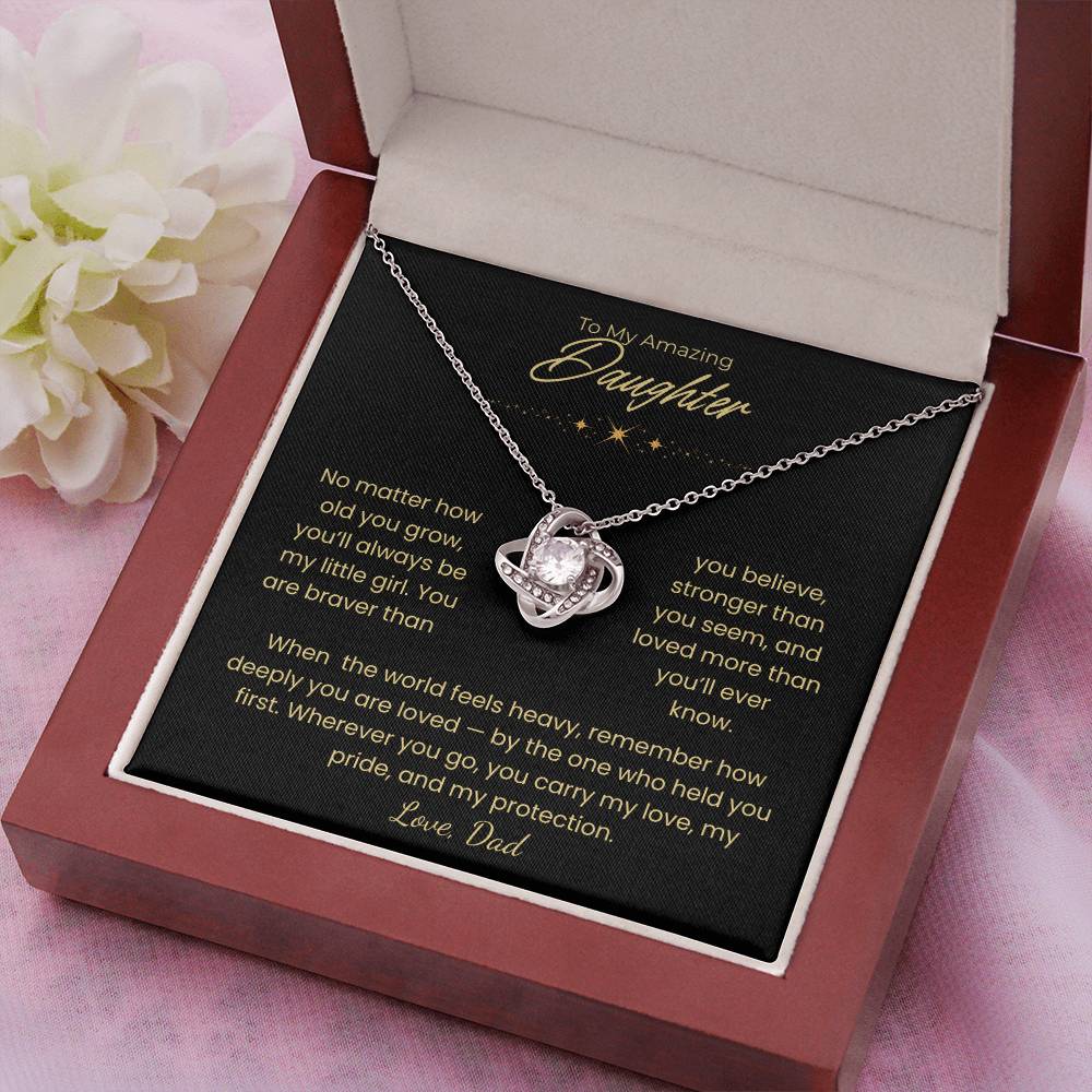 Daughter – Love Knot Necklace – Personalized “From” Title (120)