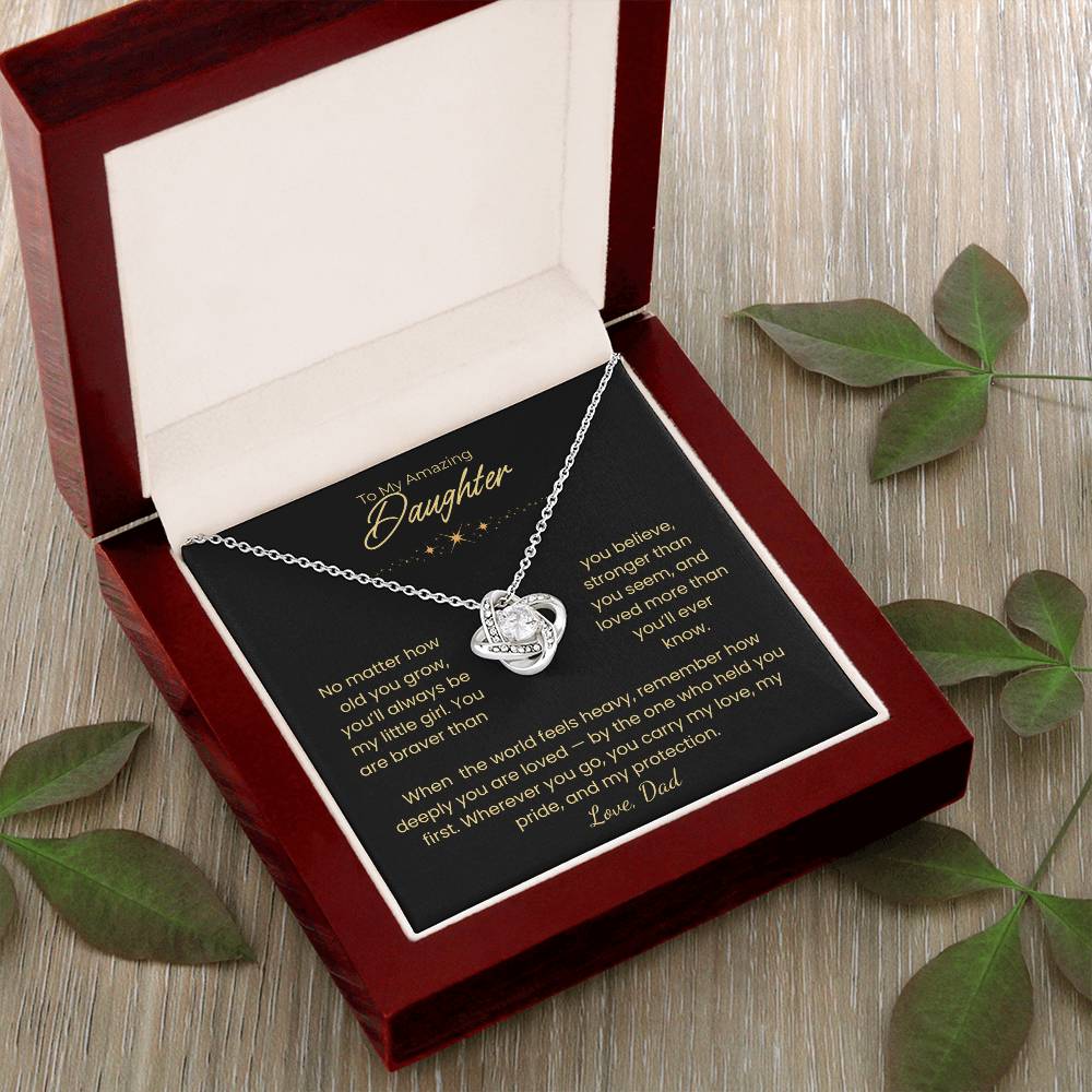 Daughter – Love Knot Necklace – Personalized “From” Title (120)