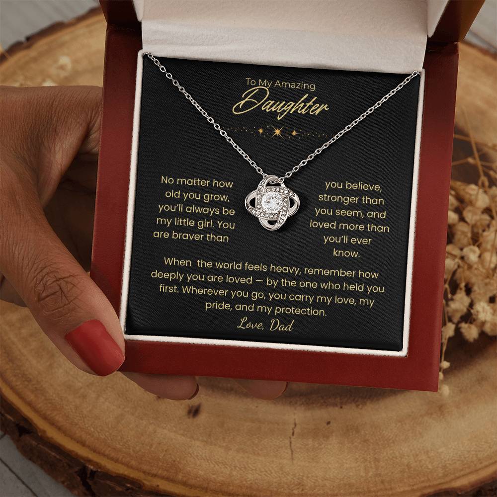 Daughter – Love Knot Necklace – Personalized “From” Title (120)