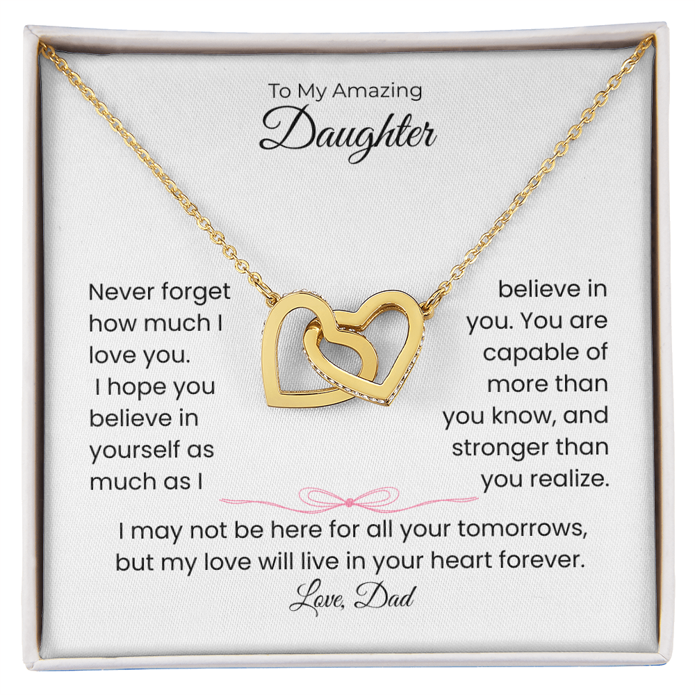 Daughter Gift – Interlocking Heart Necklace – Add Your Custom “From” Title (122)