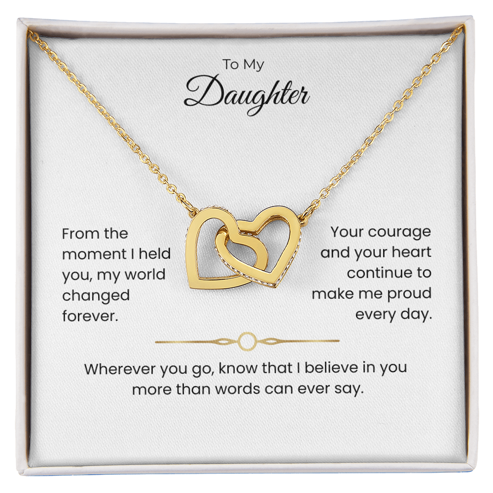 Daughter Gift – Interlocking Heart Necklace – Add Personalized From Title (130)