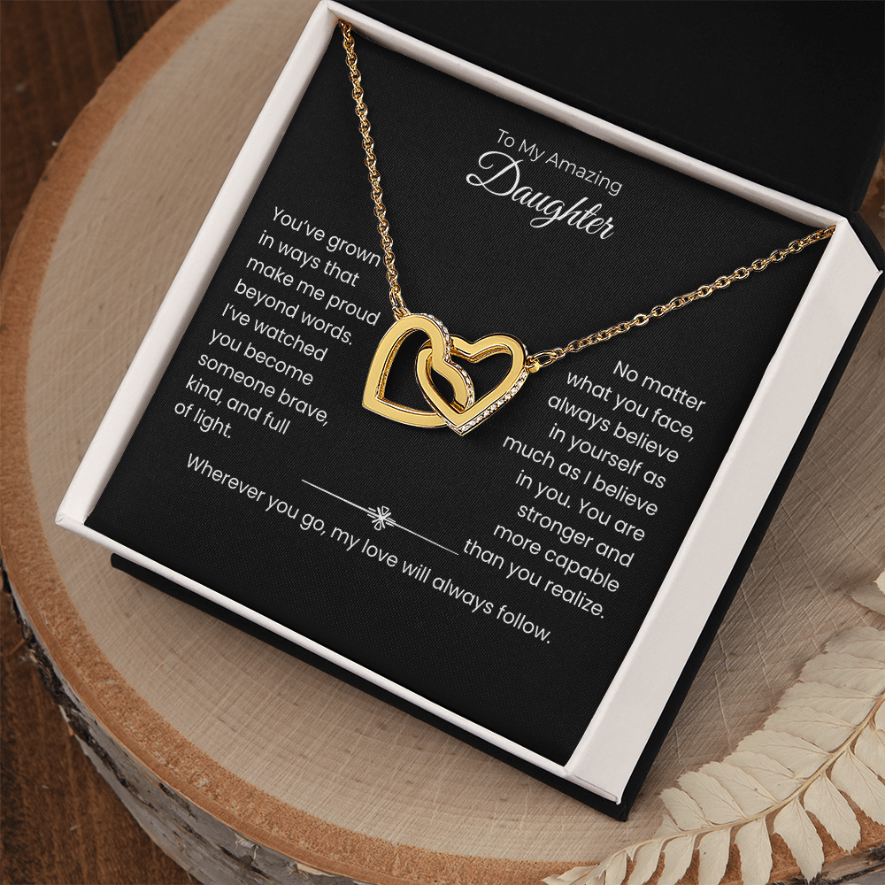 Daughter – Interlocking Heart Necklace – Personalized From Title Gift (128)
