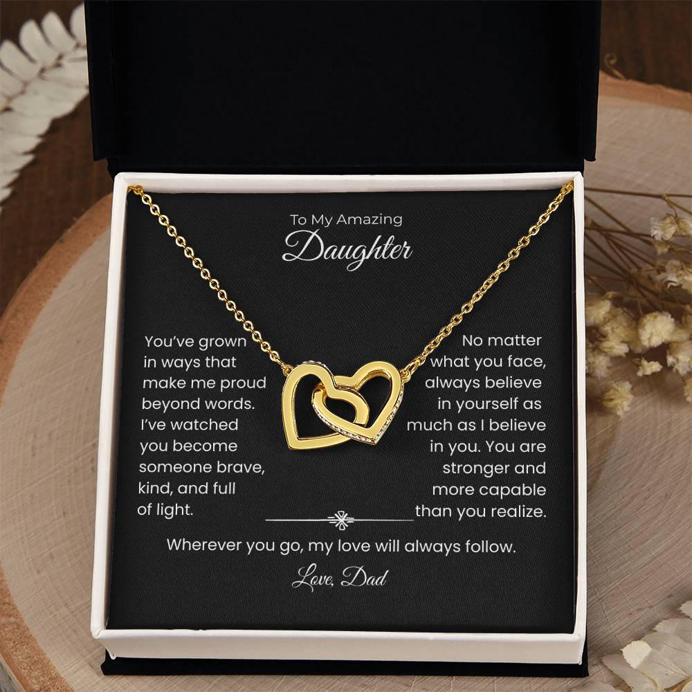 Daughter – Interlocking Heart Necklace – Personalized From Title Gift (128)
