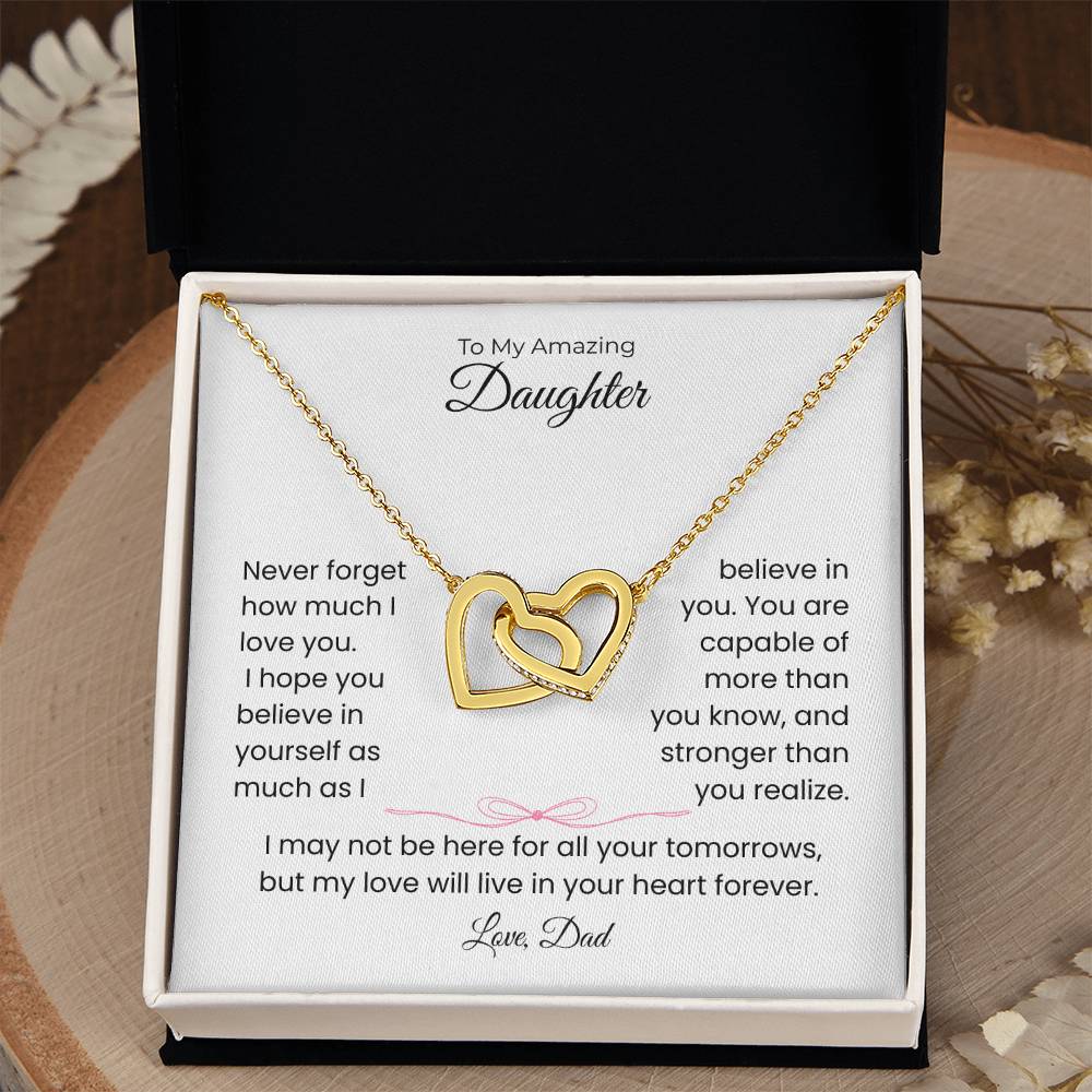 Daughter Gift – Interlocking Heart Necklace – Add Your Custom “From” Title (122)