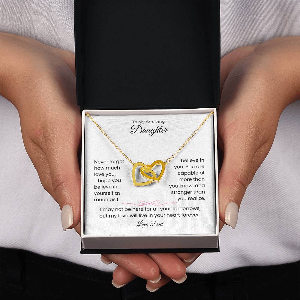 Daughter Gift – Interlocking Heart Necklace – Add Your Custom “From” Title (122)