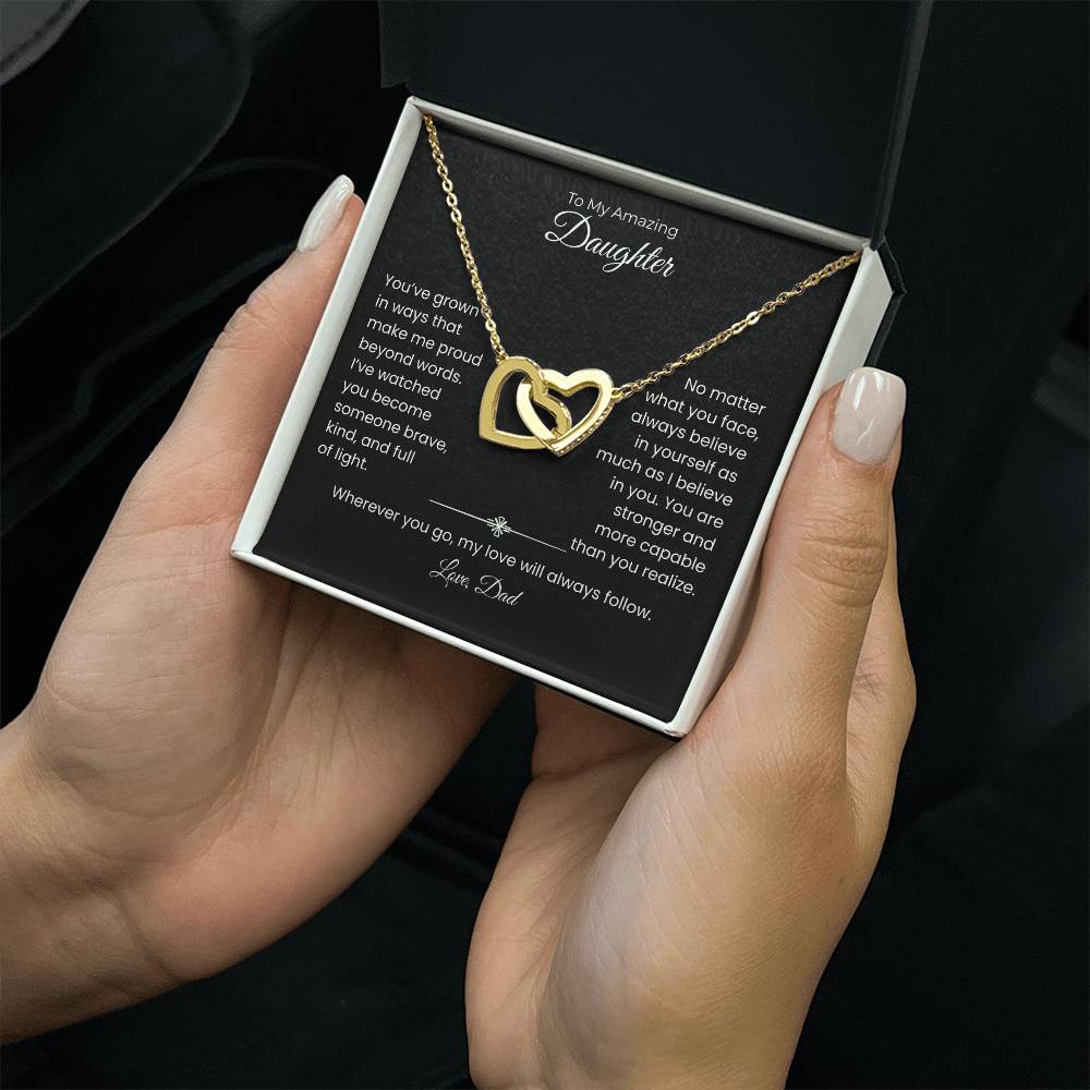 Daughter – Interlocking Heart Necklace – Personalized From Title Gift (128)