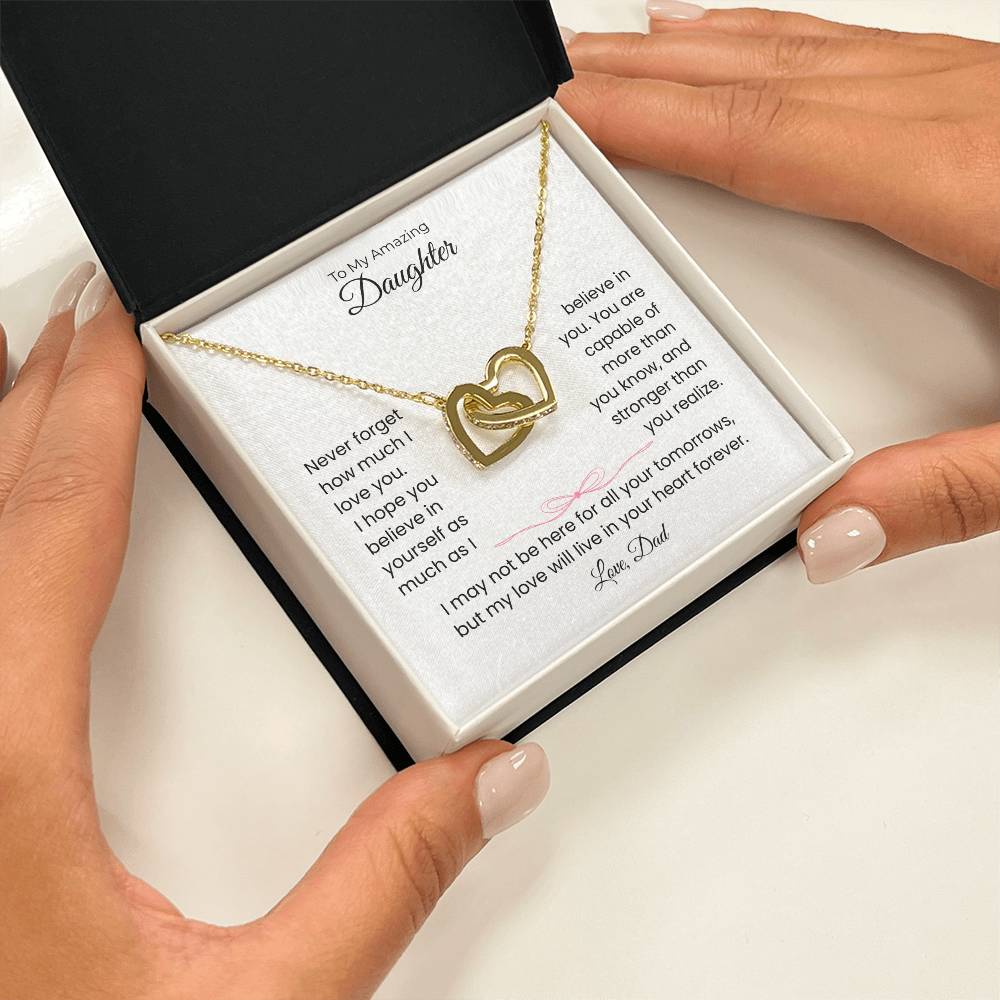 Daughter Gift – Interlocking Heart Necklace – Add Your Custom “From” Title (122)