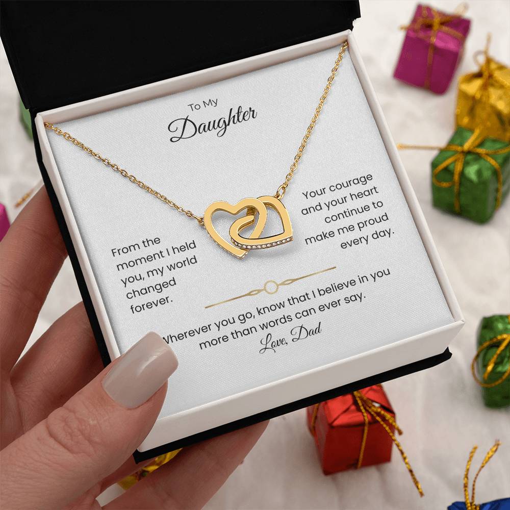 Daughter Gift – Interlocking Heart Necklace – Add Personalized From Title (130)