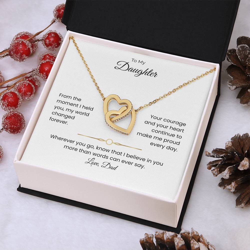 Daughter Gift – Interlocking Heart Necklace – Add Personalized From Title (130)