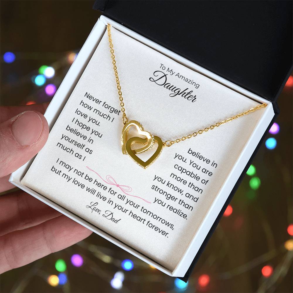 Daughter Gift – Interlocking Heart Necklace – Add Your Custom “From” Title (122)
