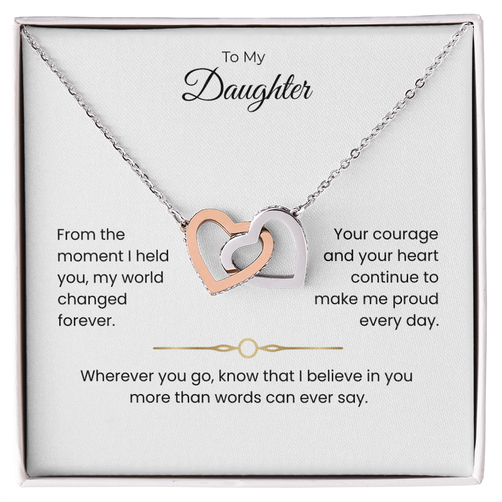 Daughter Gift – Interlocking Heart Necklace – Add Personalized From Title (130)