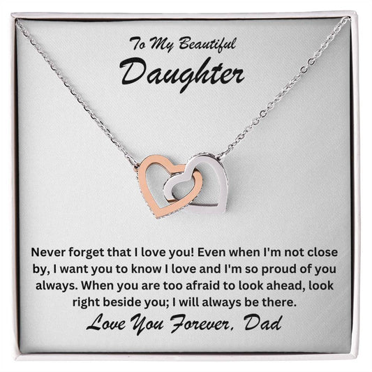 Daughter- Right beside you-Interlocking Hearts Necklace - Essential Home Zone Essential Home Zone Polished Stainless Steel & Rose Gold Finish / Standard Box Jewelry Daughter- Right beside you-Interlocking Hearts Necklace