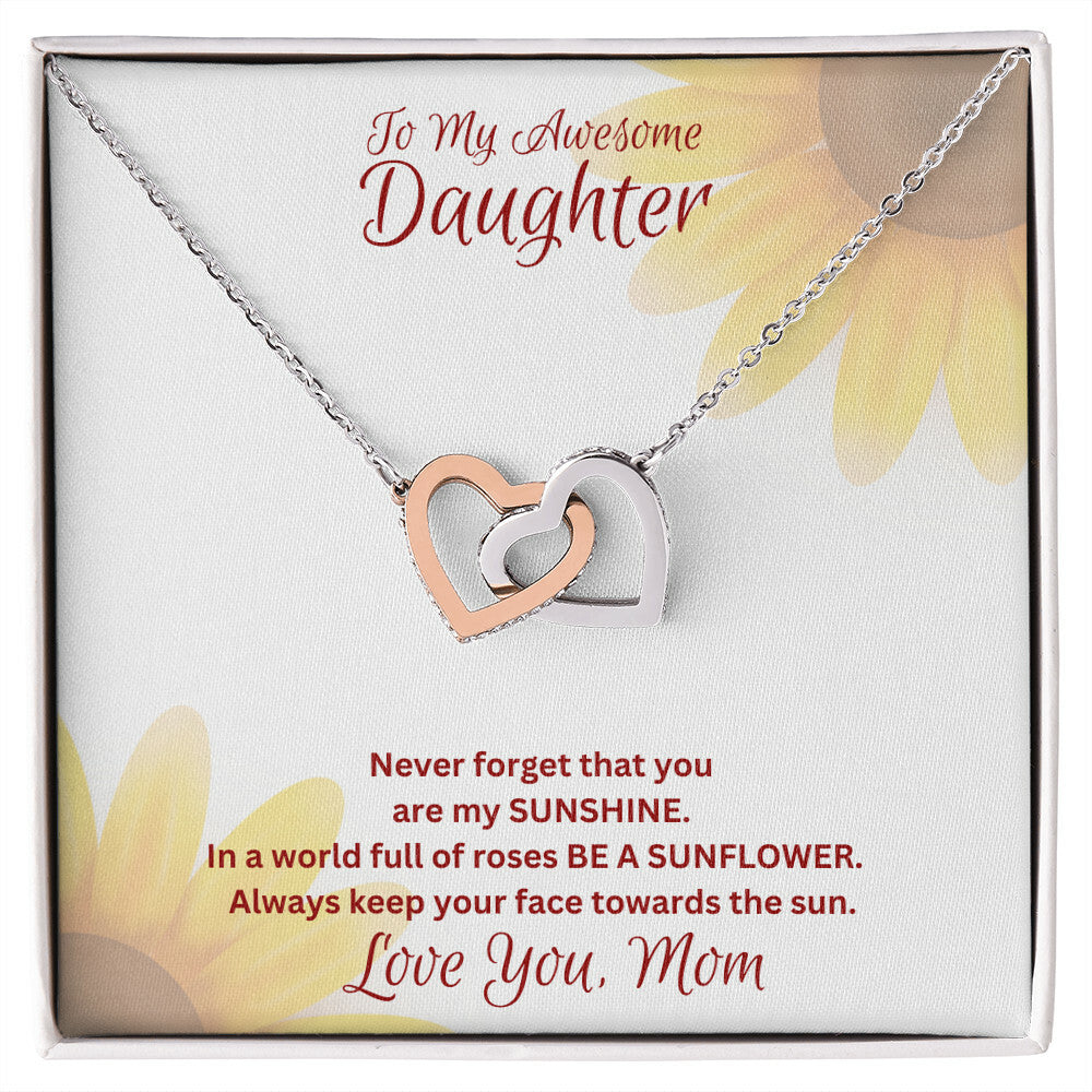 Daughter- You are my sunshine -Interlocking Hearts Necklace - Essential Home Zone Essential Home Zone Polished Stainless Steel & Rose Gold Finish / Standard Box Jewelry Daughter- You are my sunshine -Interlocking Hearts Necklace