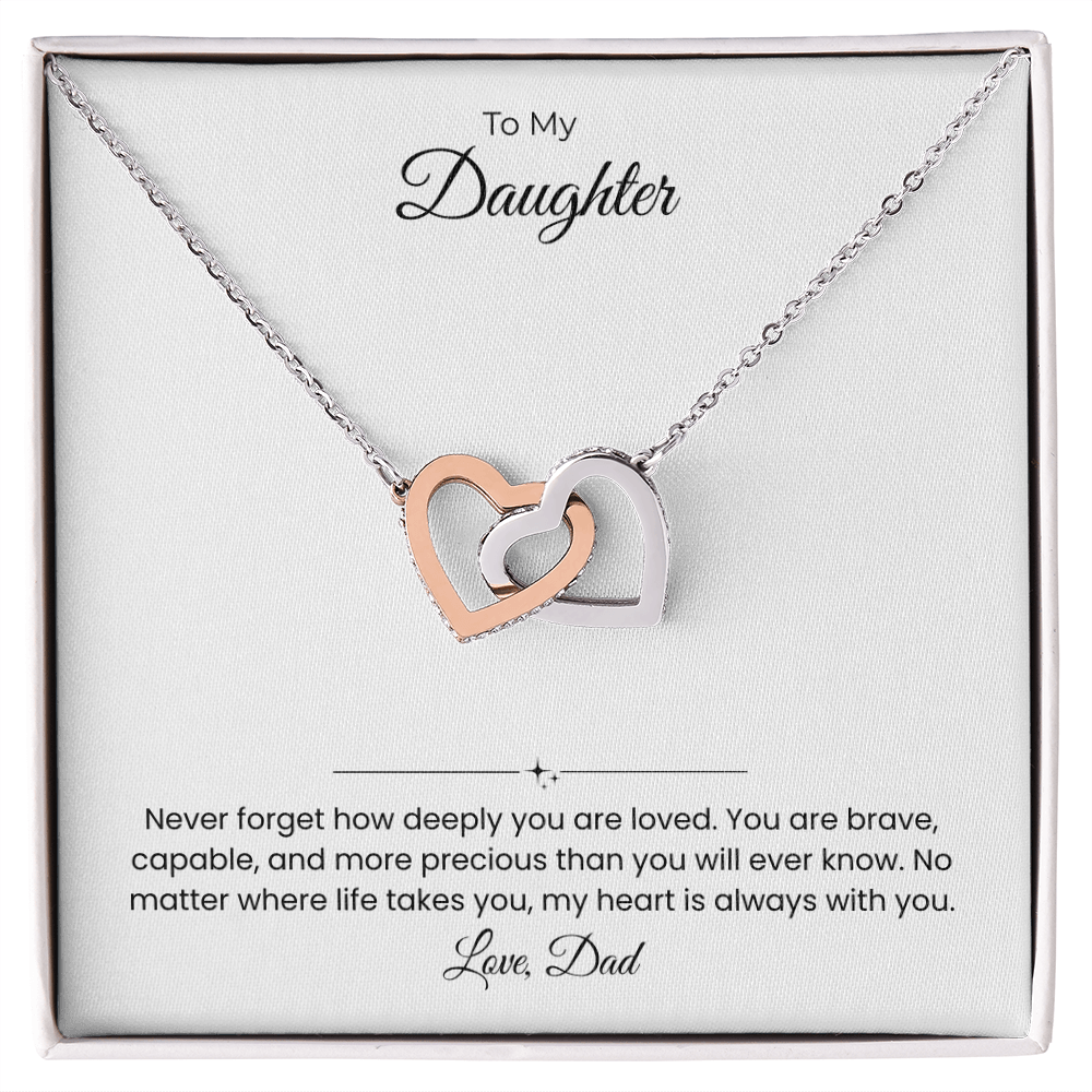 Daughter – Interlocking Heart Necklace – Personalized “From” Title (136)
