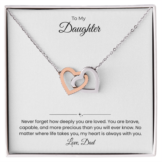 Daughter – Interlocking Heart Necklace – Personalized “From” Title (136)