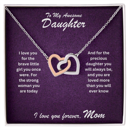 Daughter- Strong woman you are -Interlocking Hearts Necklace - Essential Home Zone Essential Home Zone Polished Stainless Steel & Rose Gold Finish / Standard Box Jewelry Daughter- Strong woman you are -Interlocking Hearts Necklace