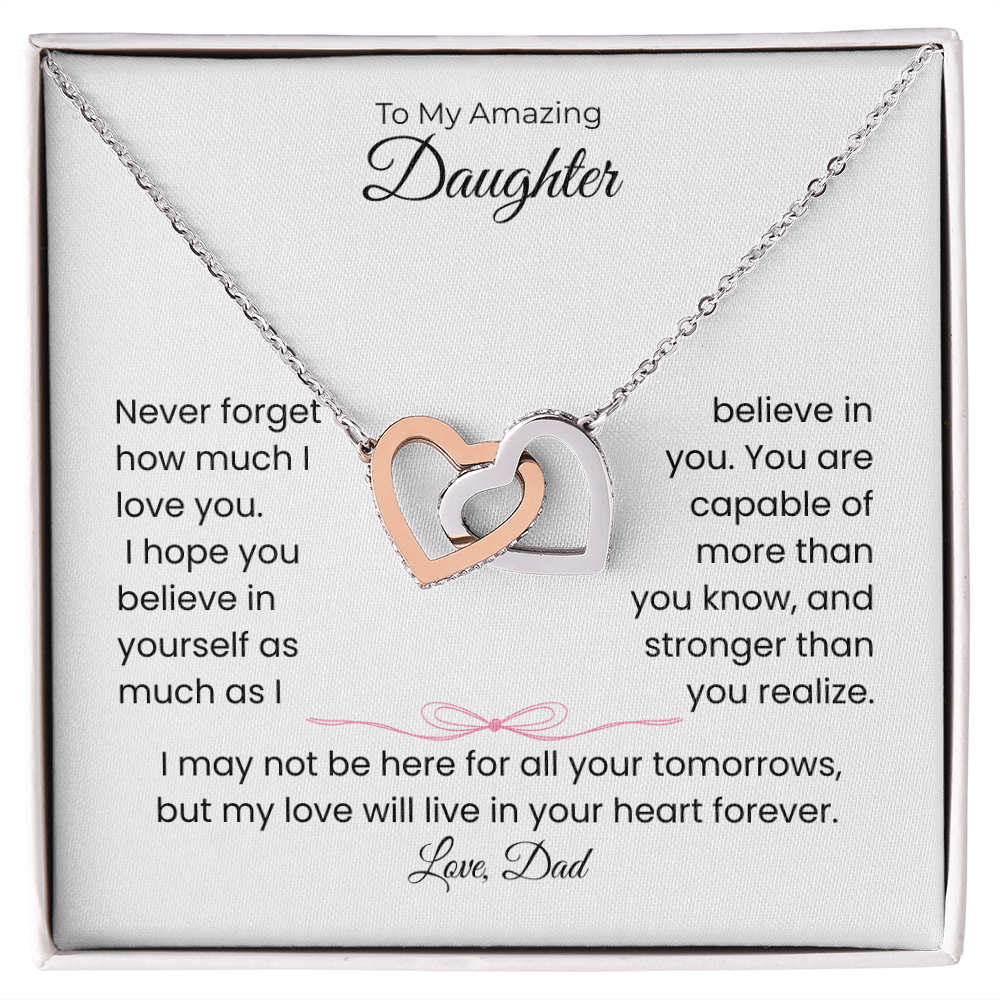 Daughter Gift – Interlocking Heart Necklace – Add Your Custom “From” Title (122)