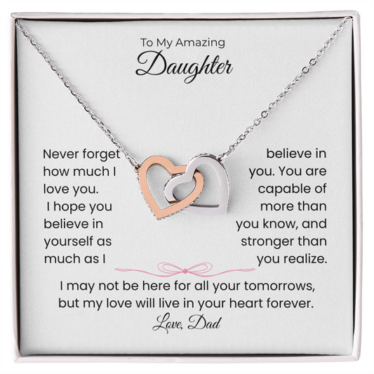 Daughter Gift – Interlocking Heart Necklace – Add Your Custom “From” Title (122)