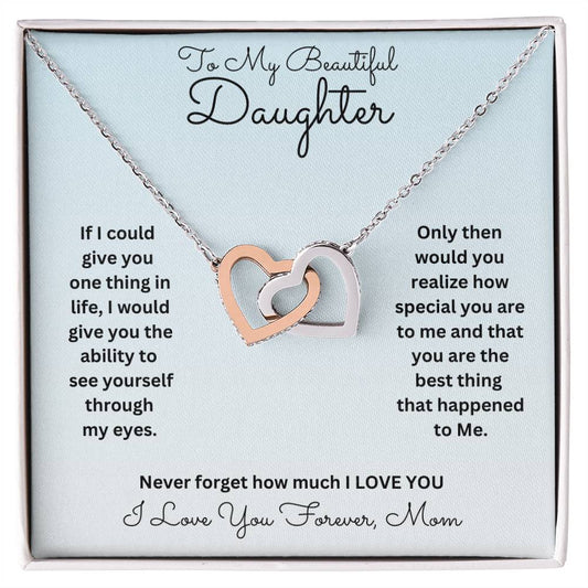 Daughter- One thing in life-Interlocking Hearts Necklace - Essential Home Zone Essential Home Zone Polished Stainless Steel & Rose Gold Finish / Standard Box Jewelry Daughter- One thing in life-Interlocking Hearts Necklace