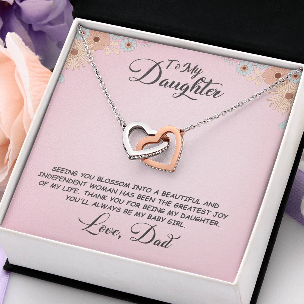 Daughter- Seeing you blossom -Interlocking Hearts Necklace - Essential Home Zone Essential Home Zone Polished Stainless Steel & Rose Gold Finish / Standard Box Jewelry Daughter- Seeing you blossom -Interlocking Hearts Necklace