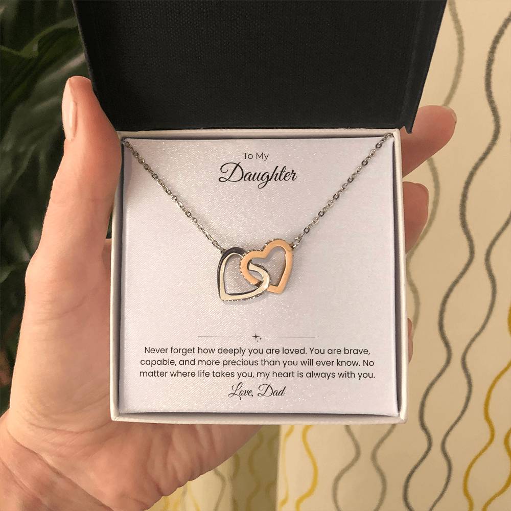 Daughter – Interlocking Heart Necklace – Personalized “From” Title (136)