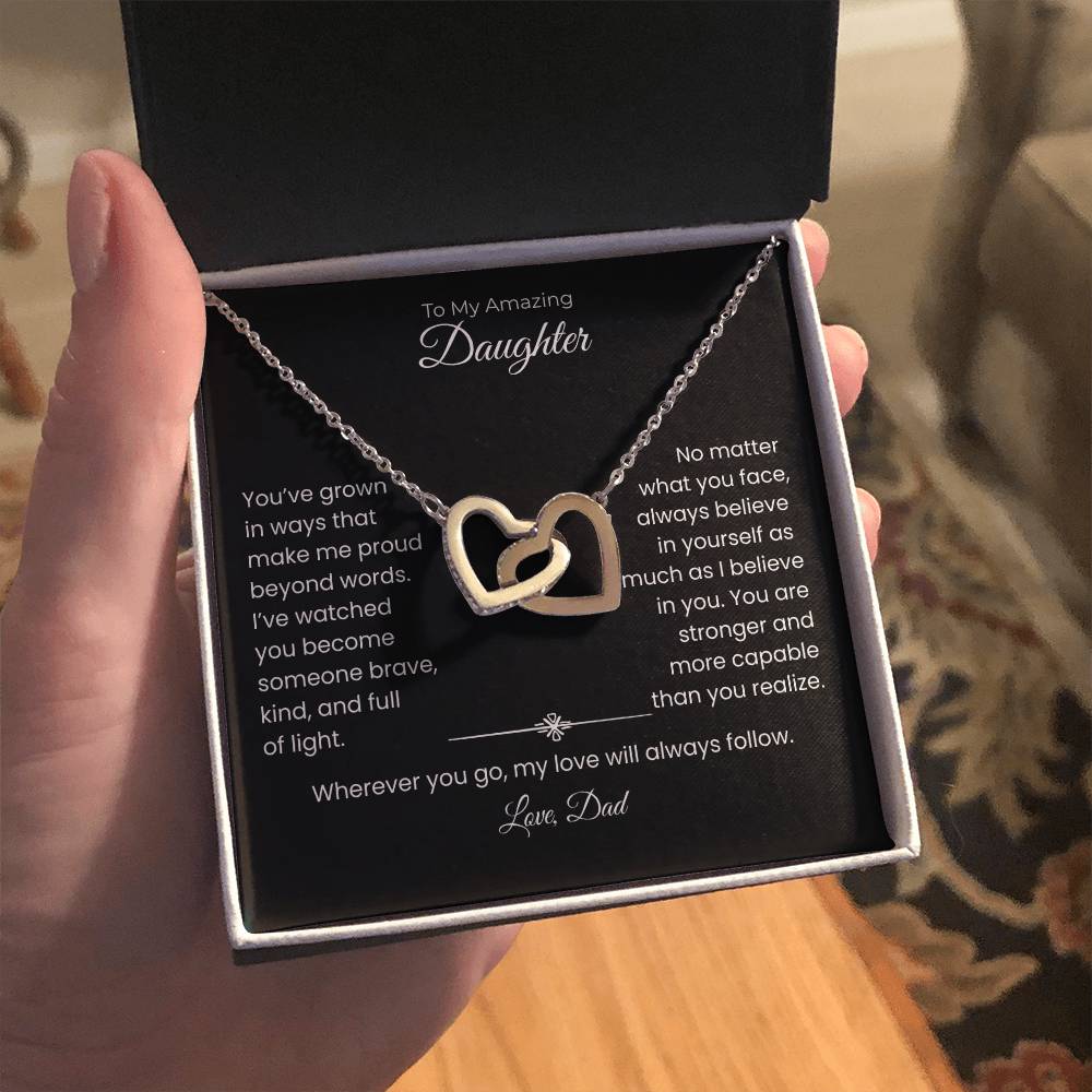 Daughter – Interlocking Heart Necklace – Personalized From Title Gift (128)
