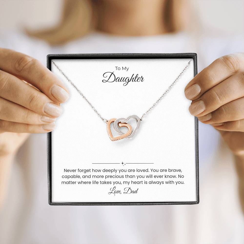 Daughter – Interlocking Heart Necklace – Personalized “From” Title (136)