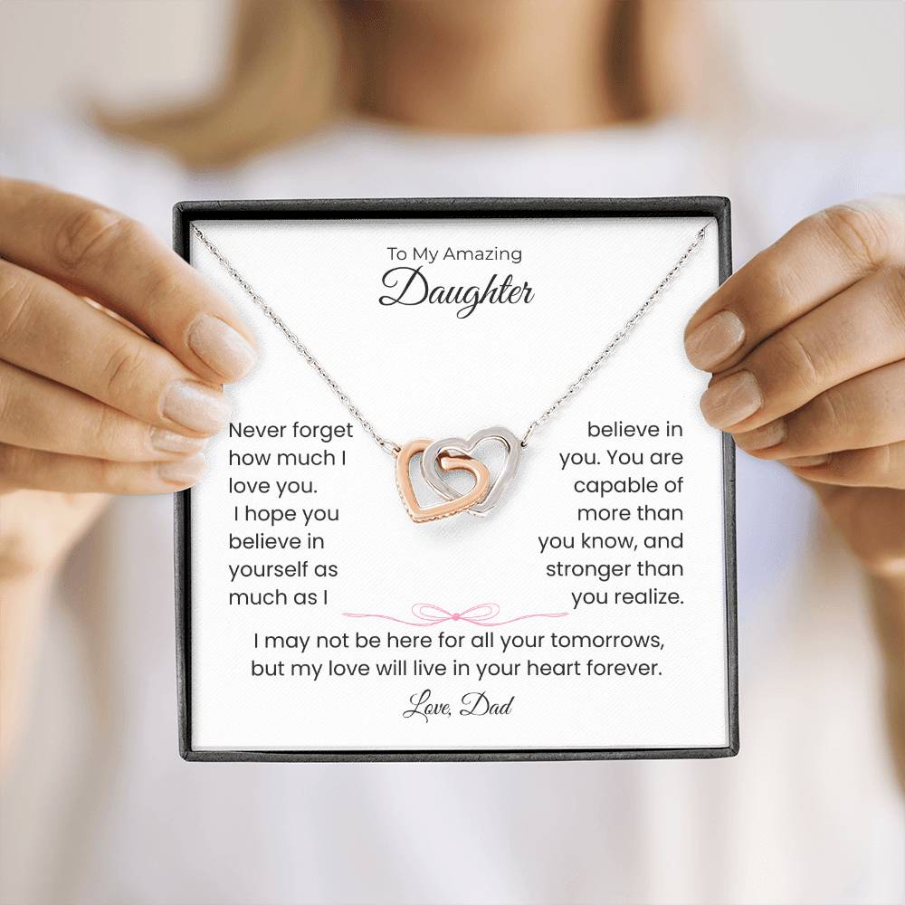 Daughter Gift – Interlocking Heart Necklace – Add Your Custom “From” Title (122)