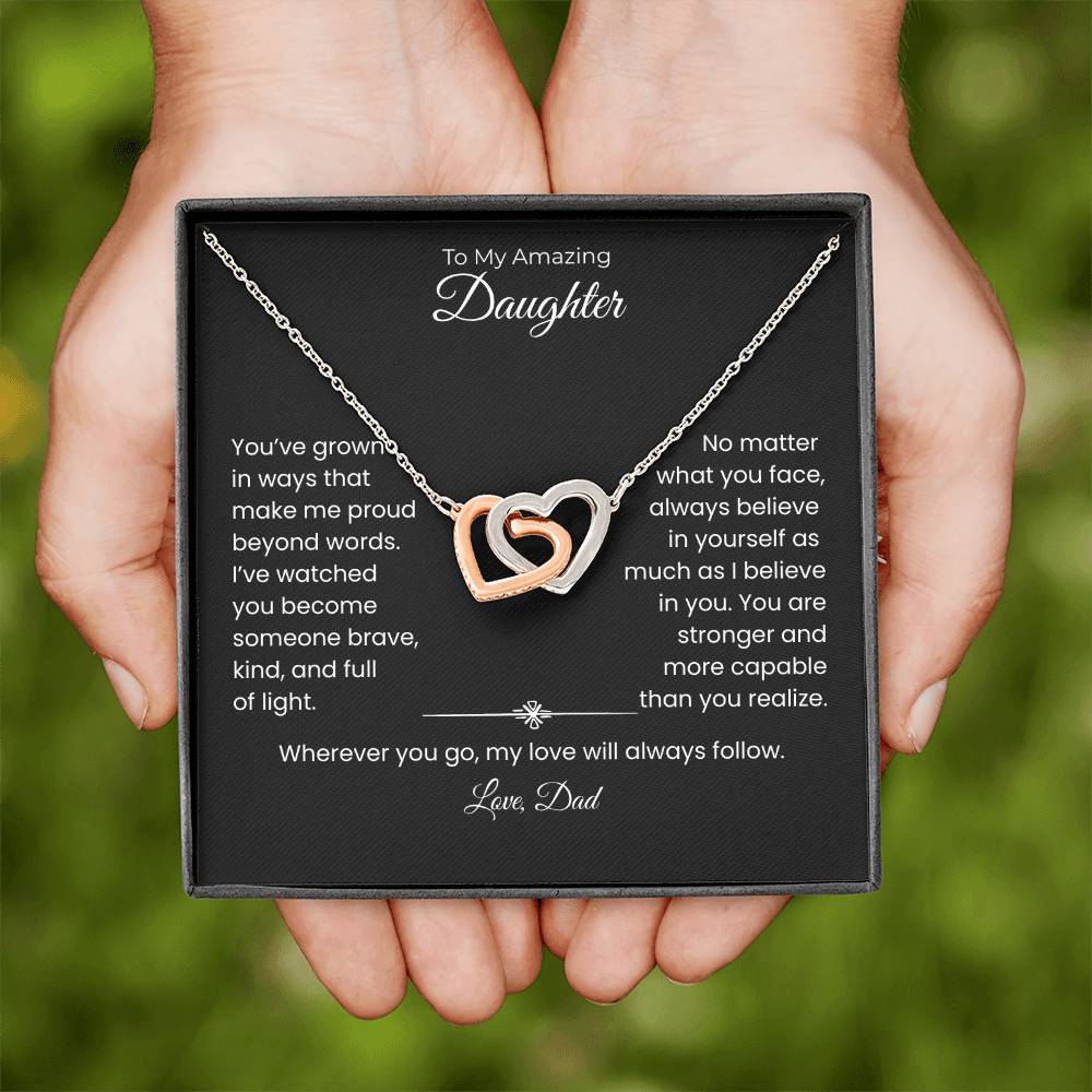 Daughter – Interlocking Heart Necklace – Personalized From Title Gift (128)