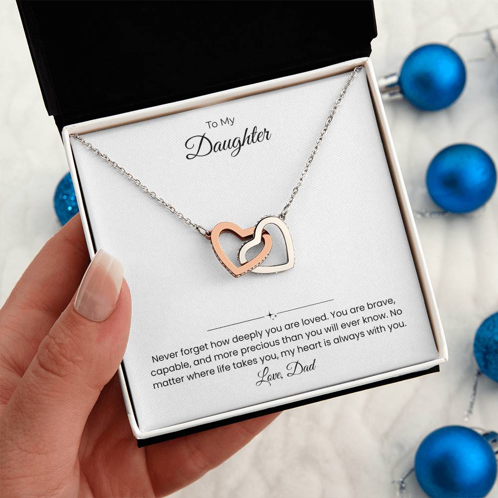 Daughter – Interlocking Heart Necklace – Personalized “From” Title (136)