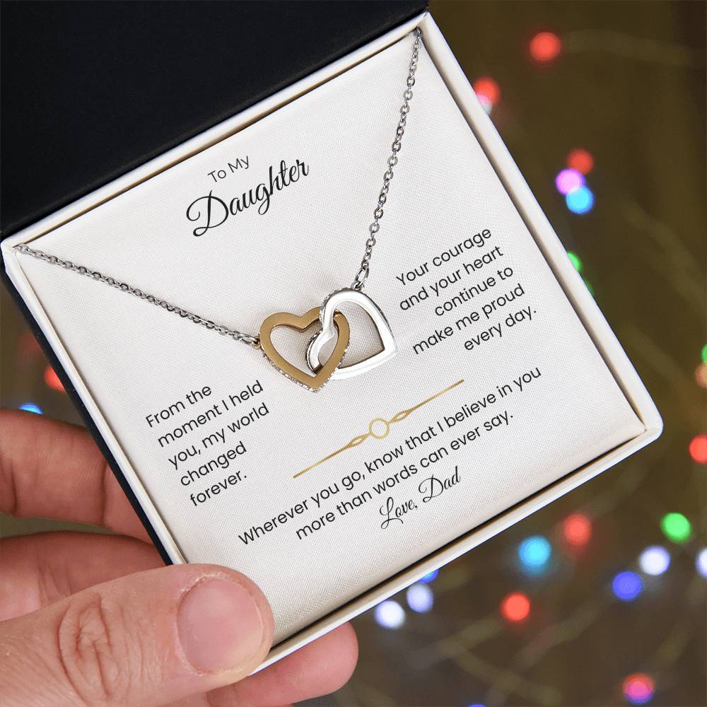 Daughter Gift – Interlocking Heart Necklace – Add Personalized From Title (130)