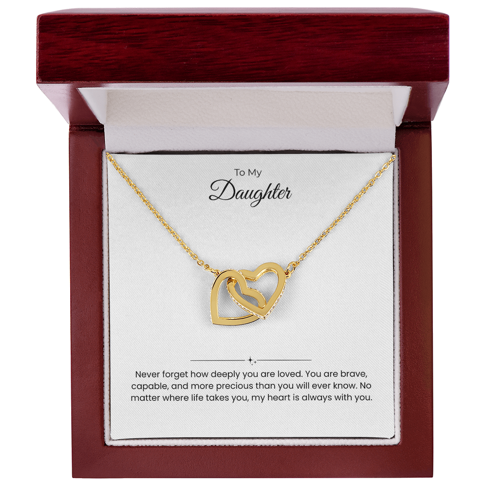 Daughter – Interlocking Heart Necklace – Personalized “From” Title (136)