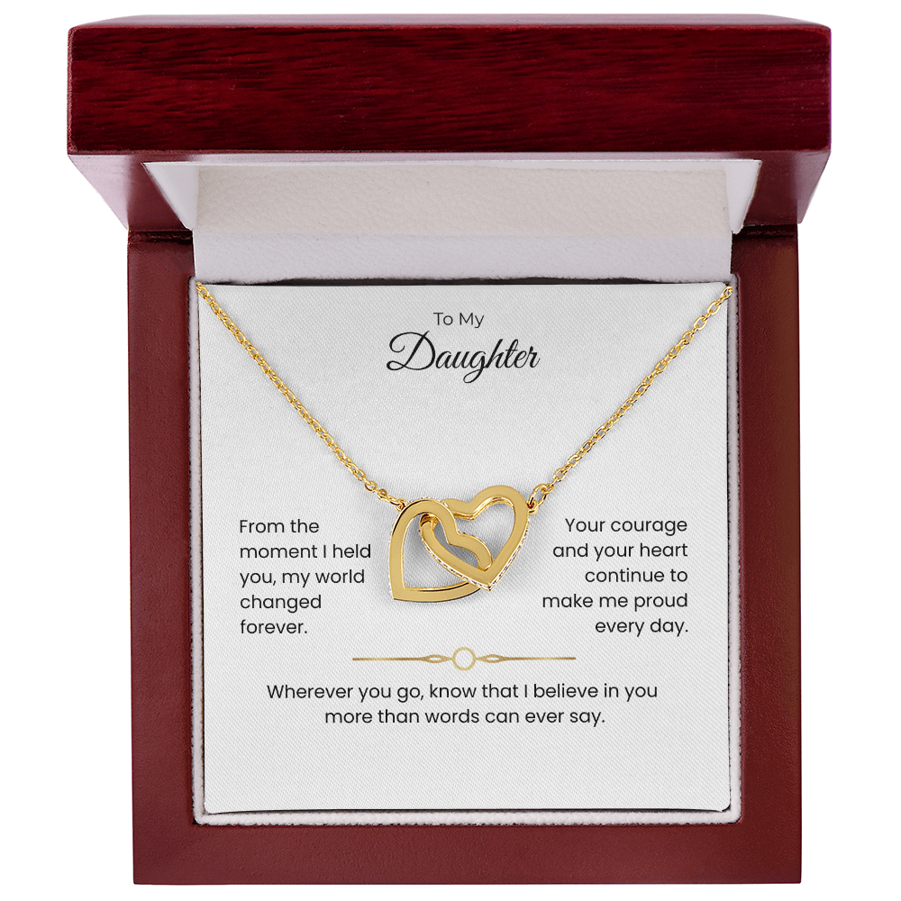 Daughter Gift – Interlocking Heart Necklace – Add Personalized From Title (130)