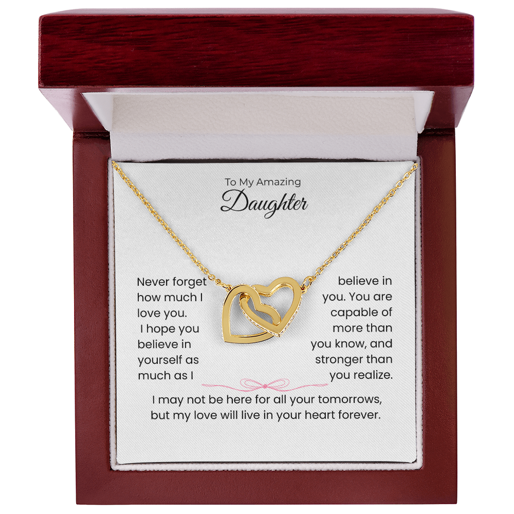 Daughter Gift – Interlocking Heart Necklace – Add Your Custom “From” Title (122)