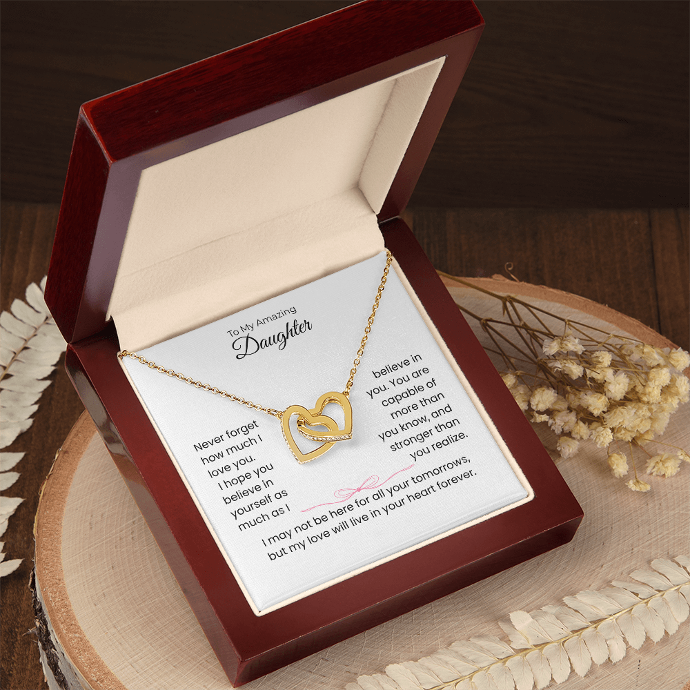 Daughter Gift – Interlocking Heart Necklace – Add Your Custom “From” Title (122)