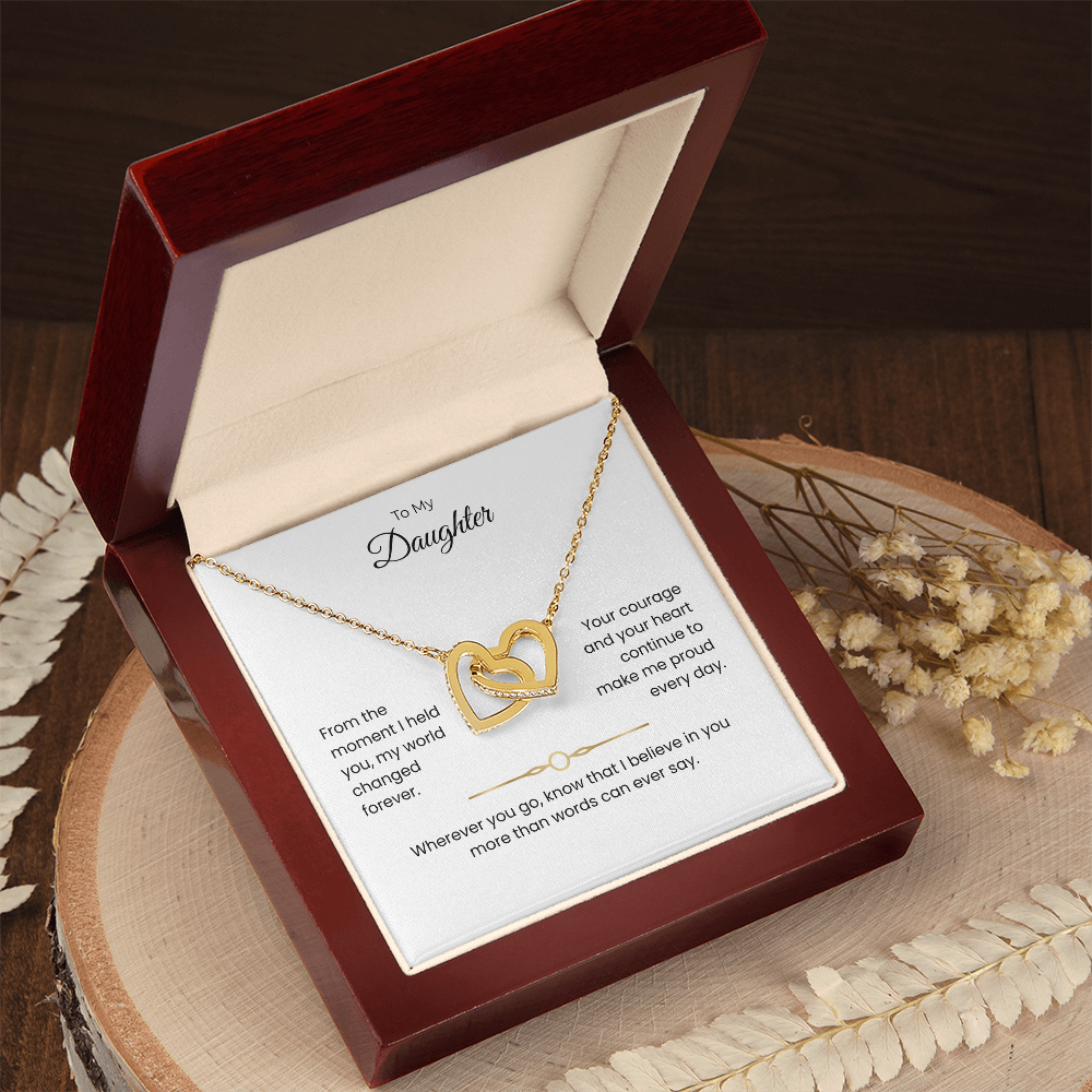 Daughter Gift – Interlocking Heart Necklace – Add Personalized From Title (130)