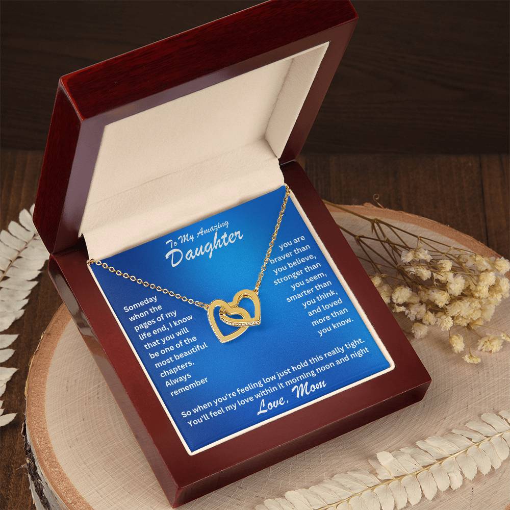 Daughter- Most beautiful chapters -Interlocking Hearts Necklace - Essential Home Zone Essential Home Zone 18K Yellow Gold Finish / Luxury Box Jewelry Daughter- Most beautiful chapters -Interlocking Hearts Necklace