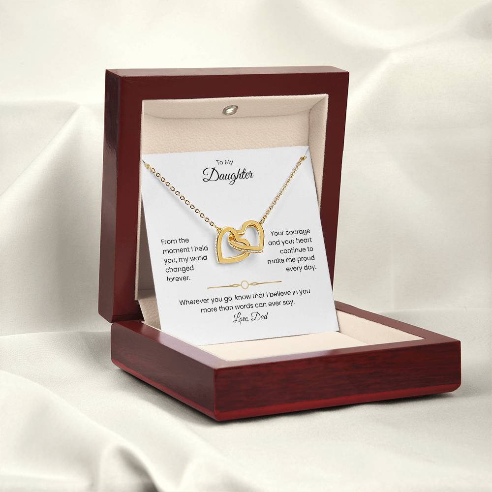 Daughter Gift – Interlocking Heart Necklace – Add Personalized From Title (130)