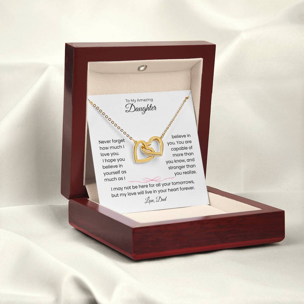 Daughter Gift – Interlocking Heart Necklace – Add Your Custom “From” Title (122)