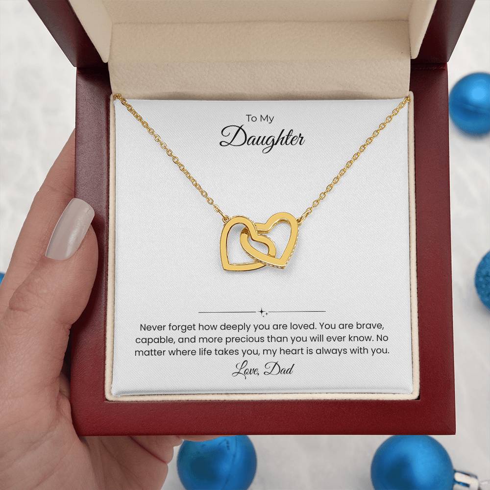Daughter – Interlocking Heart Necklace – Personalized “From” Title (136)