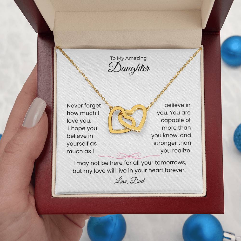 Daughter Gift – Interlocking Heart Necklace – Add Your Custom “From” Title (122)