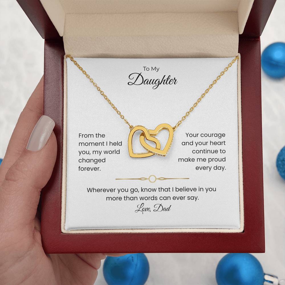 Daughter Gift – Interlocking Heart Necklace – Add Personalized From Title (130)