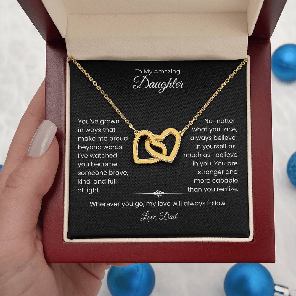 Daughter – Interlocking Heart Necklace – Personalized From Title Gift (128)