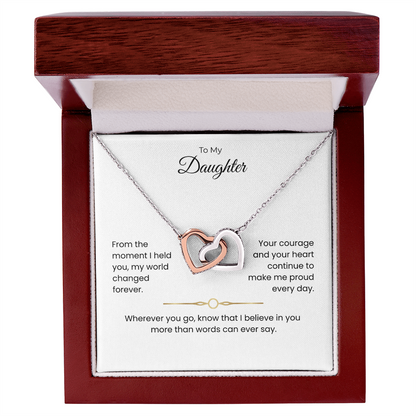Daughter Gift – Interlocking Heart Necklace – Add Personalized From Title (130)