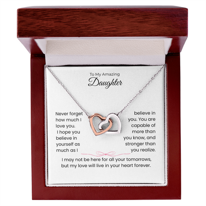 Daughter Gift – Interlocking Heart Necklace – Add Your Custom “From” Title (122)