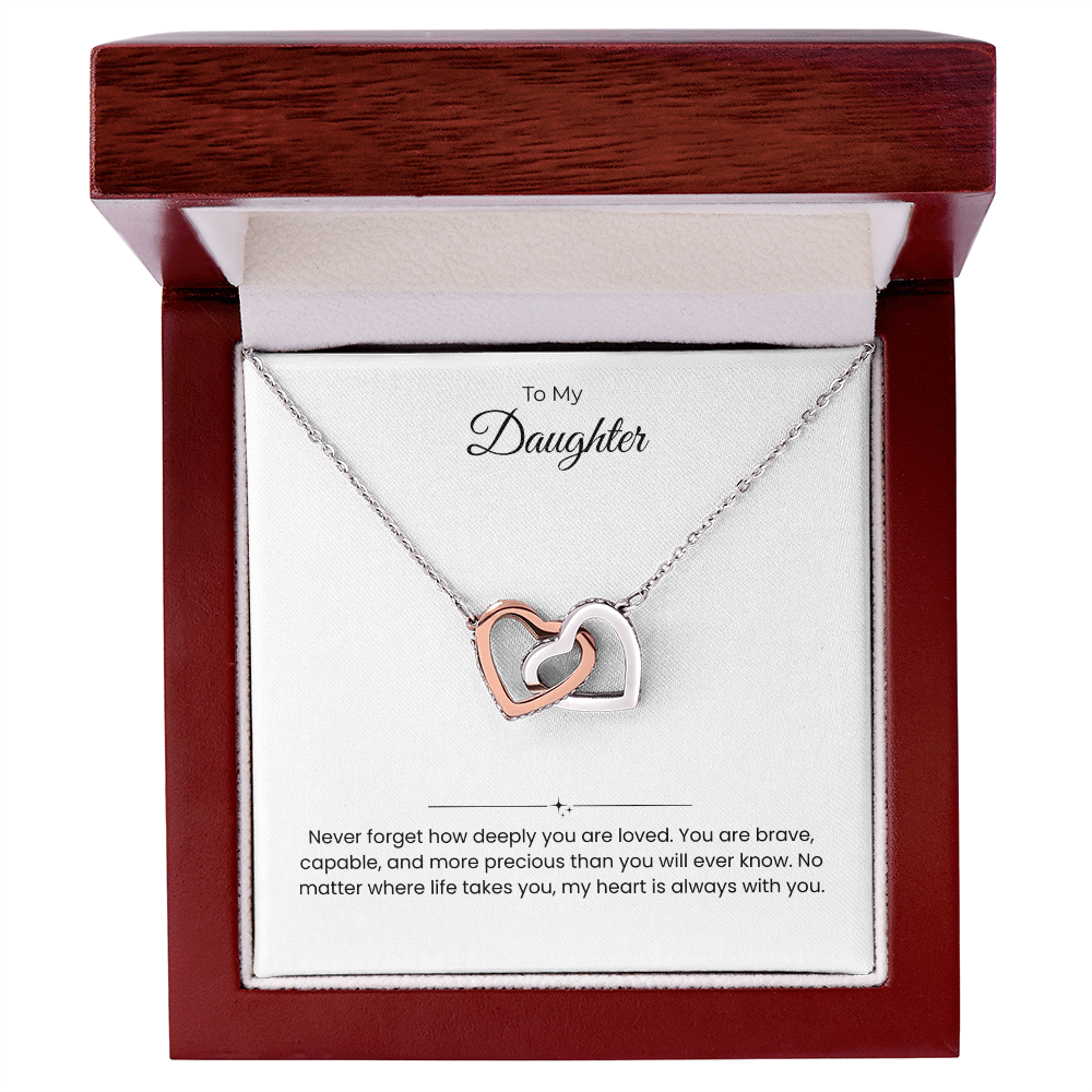 Daughter – Interlocking Heart Necklace – Personalized “From” Title (136)