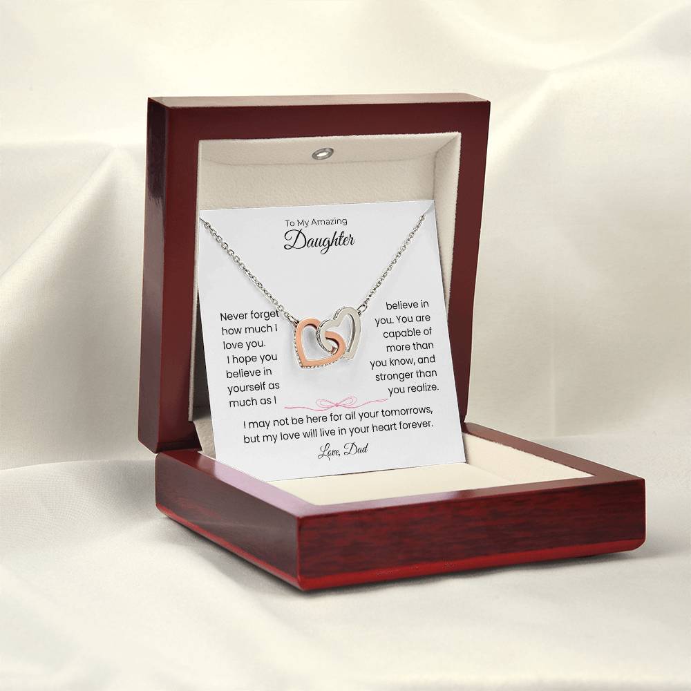 Daughter Gift – Interlocking Heart Necklace – Add Your Custom “From” Title (122)