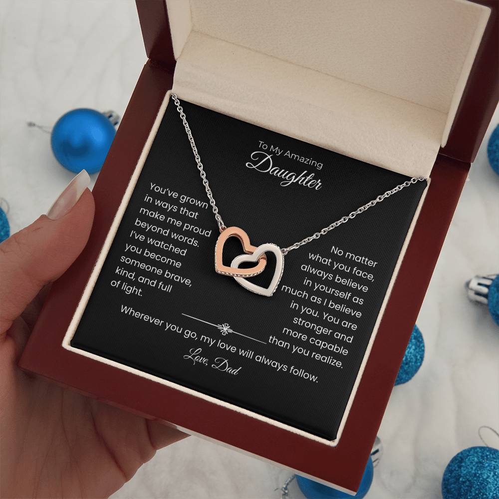 Daughter – Interlocking Heart Necklace – Personalized From Title Gift (128)