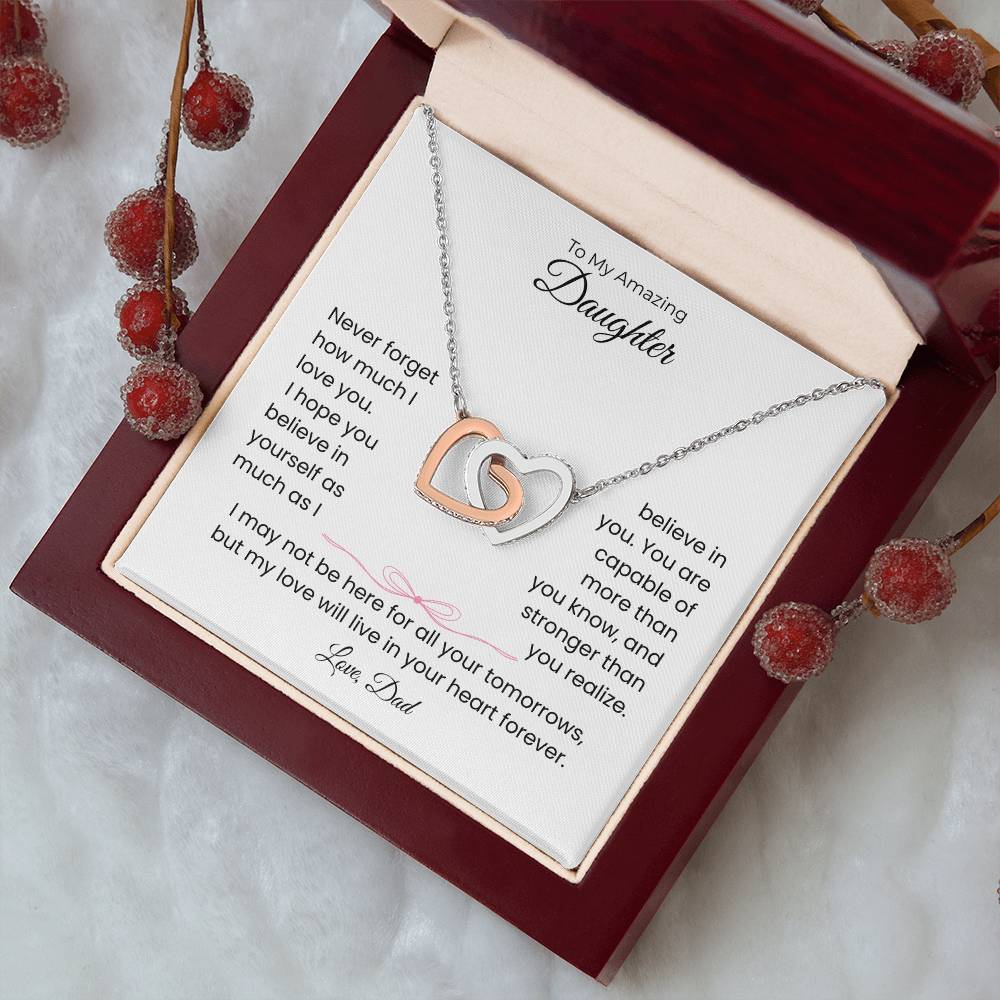 Daughter Gift – Interlocking Heart Necklace – Add Your Custom “From” Title (122)