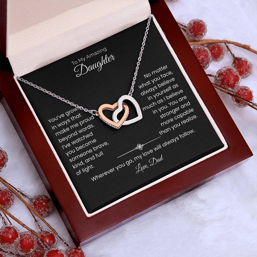 Daughter – Interlocking Heart Necklace – Personalized From Title Gift (128)